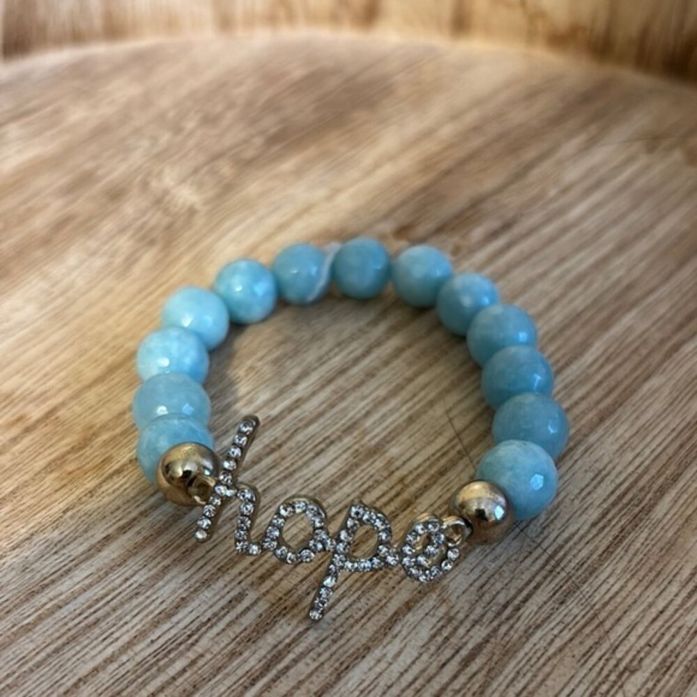Blue Beaded Bracelet with Gold Accents